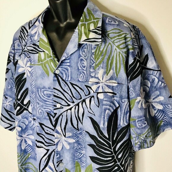 Vintage Howie Hawaiian Shirt Mens 2XL Aloha Floral Vacation Short Sleeve Blue - Picture 3 of 6